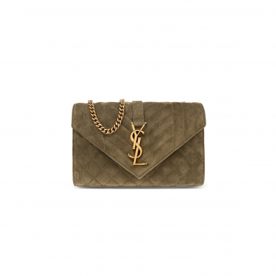 YSL ENVELOPE SMALL BAG IN SUDE SHOULDER BAG GREEN 6001951U8873206 (21*13*6cm)